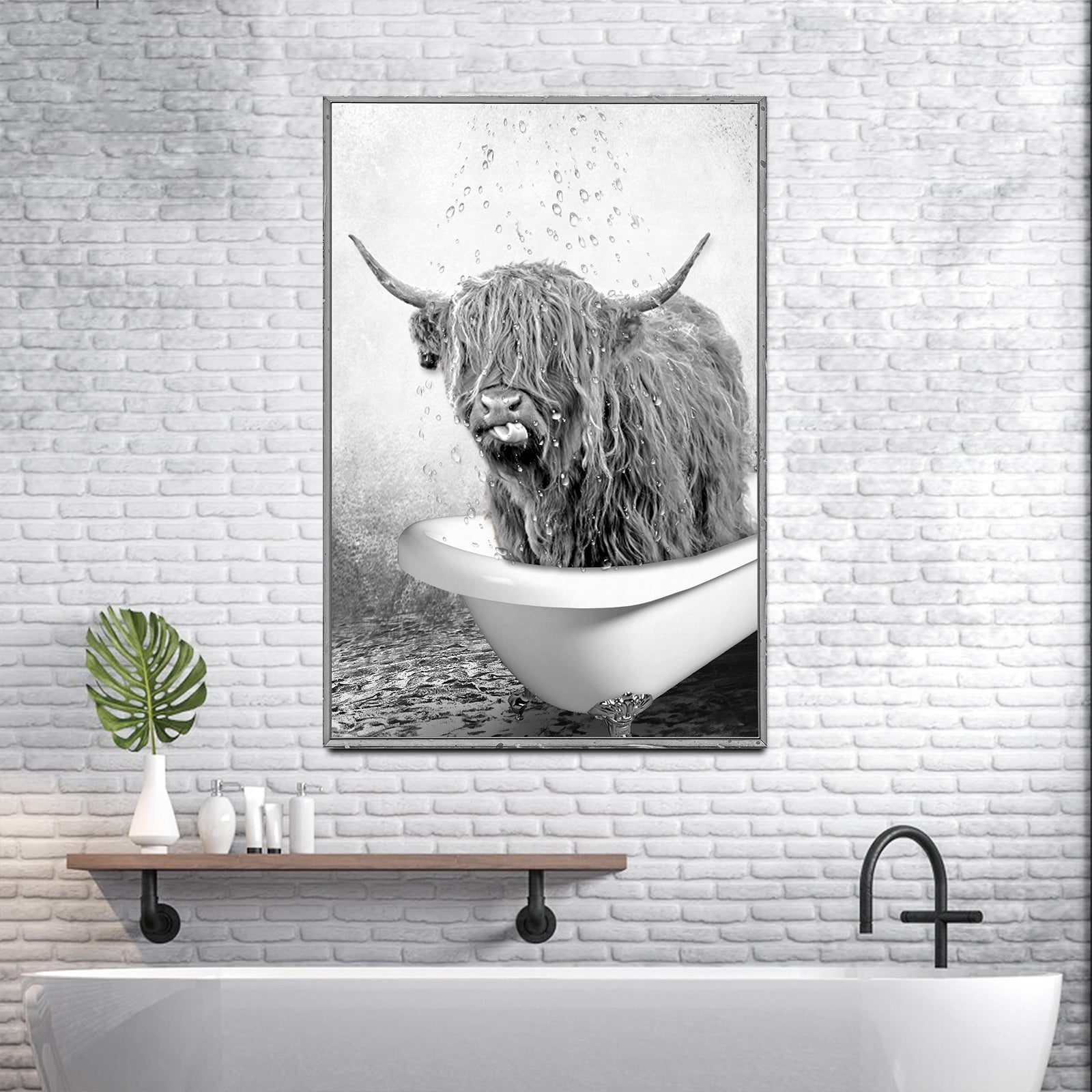 Image of Highland Cattle Bath Canvas Wall Art