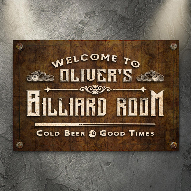 Welcome to Family Billiard Room Cold Beer Good Times - Wall Art Image by Tailored Canvases