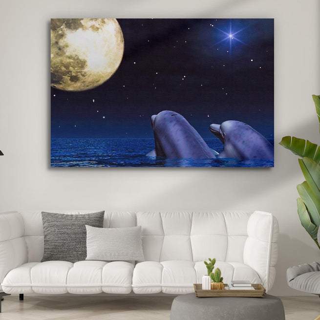 Dolphins Under the Moon Canvas Wall Art - Wall Art Image by Tailored Canvases