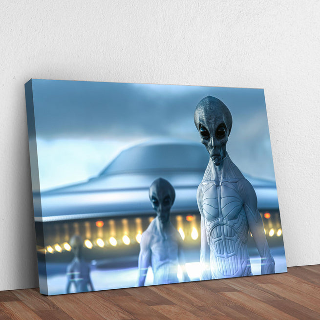 Extraterrestrial Alien And Spaceship Canvas Wall Art - Image by Tailored Canvases