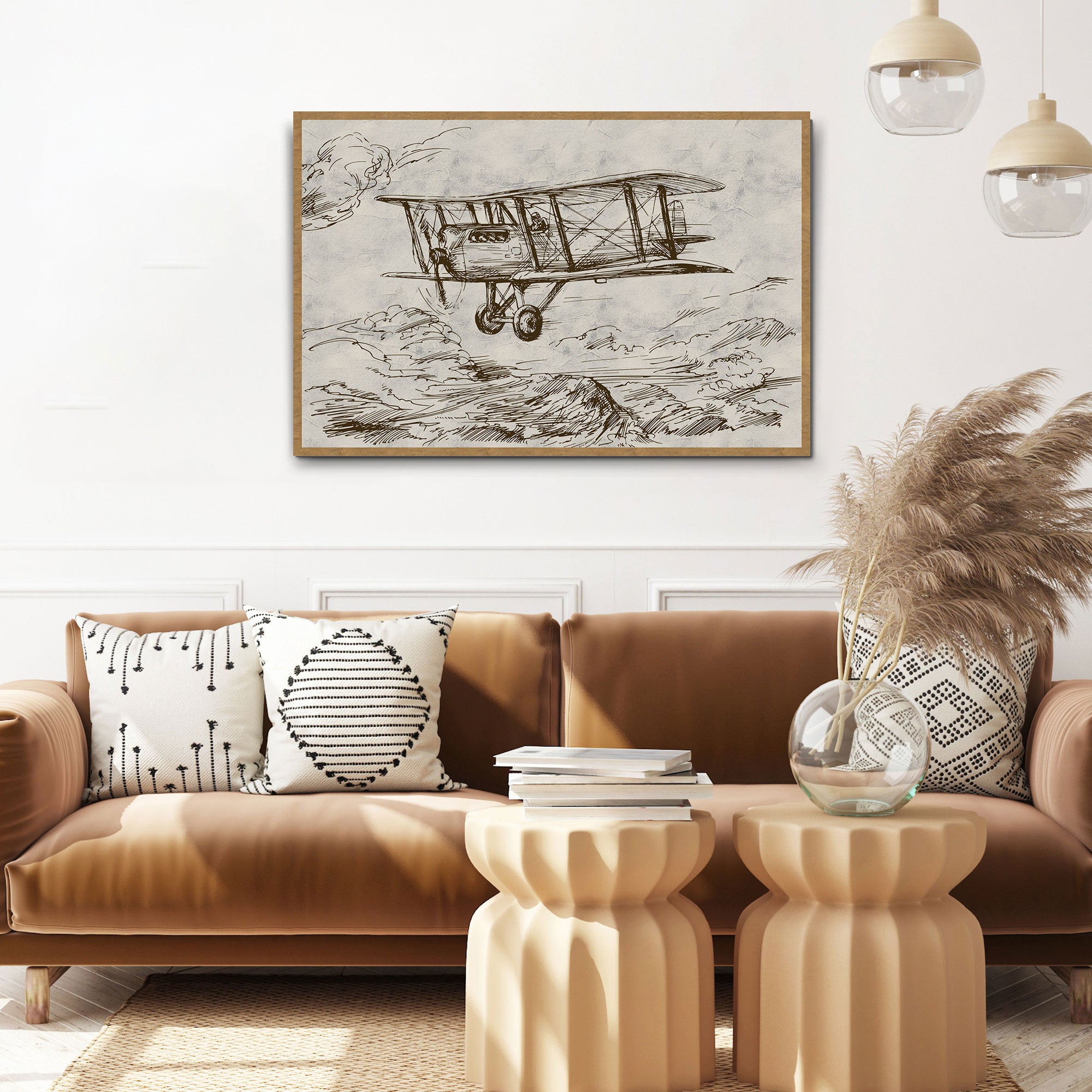 Image of Vintage Airplane Sketch Canvas Wall Art