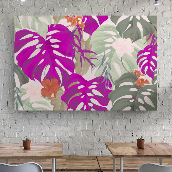 Colorful Monstera Tropical Leaves Canvas Wall Art - Image by Tailored Canvases
