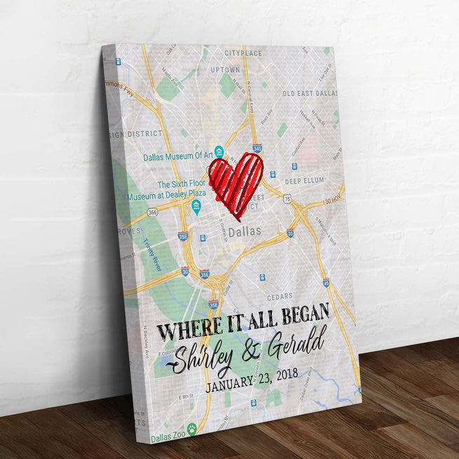 Where it All Began Couple Map Sign | Customizable Canvas - Wall Art Image by Tailored Canvases