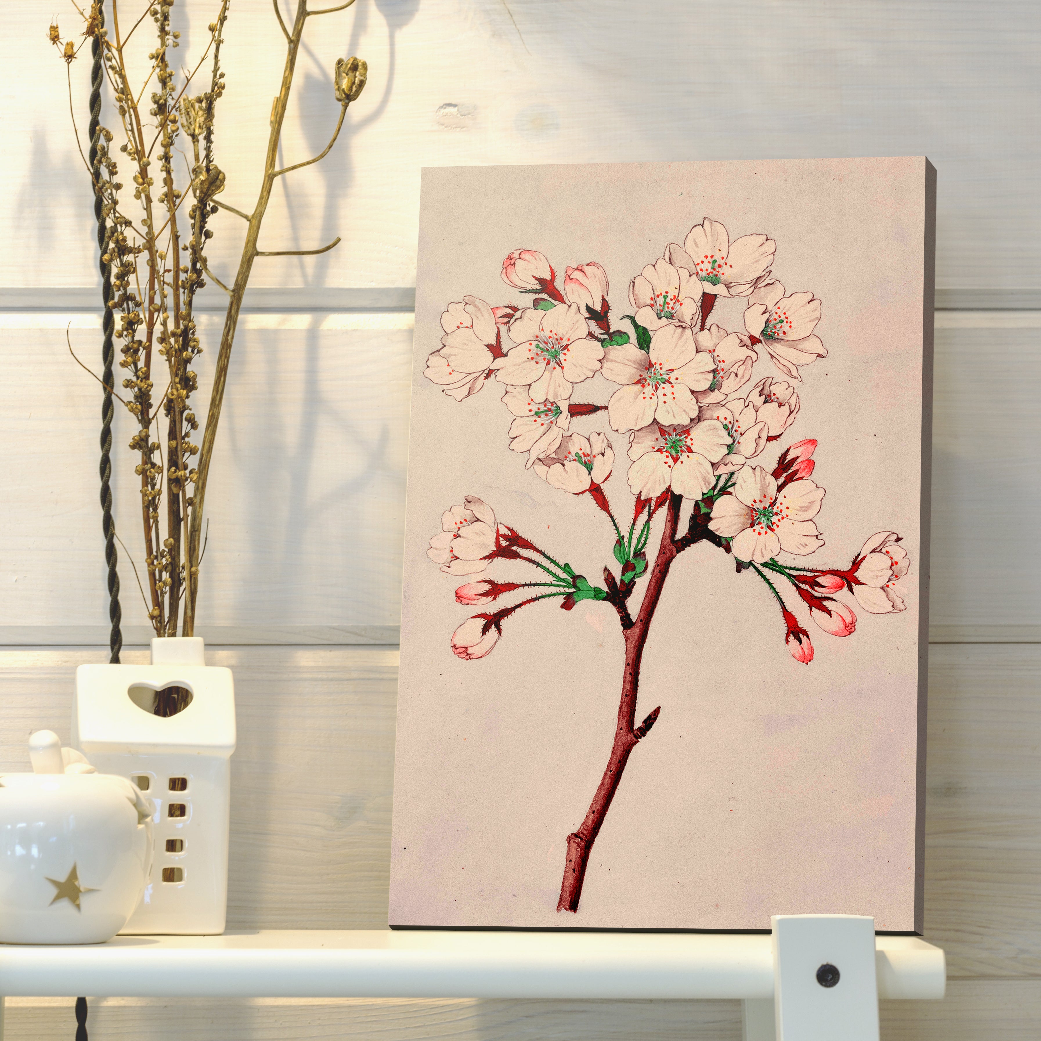 Image of Ink Style Blossoming Sakura Canvas Wall Art