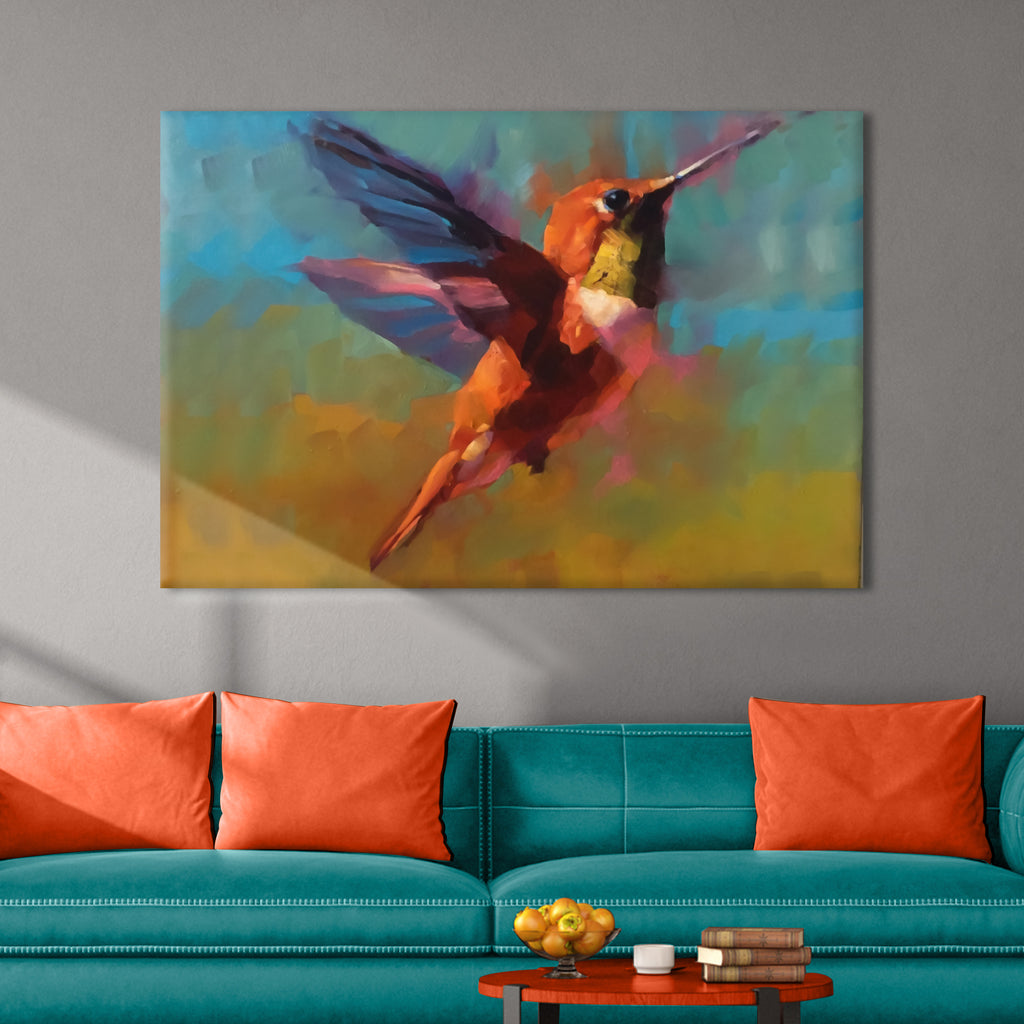 Hummingbird Abstract Painting Canvas Wall Art - by Tailored Canvases