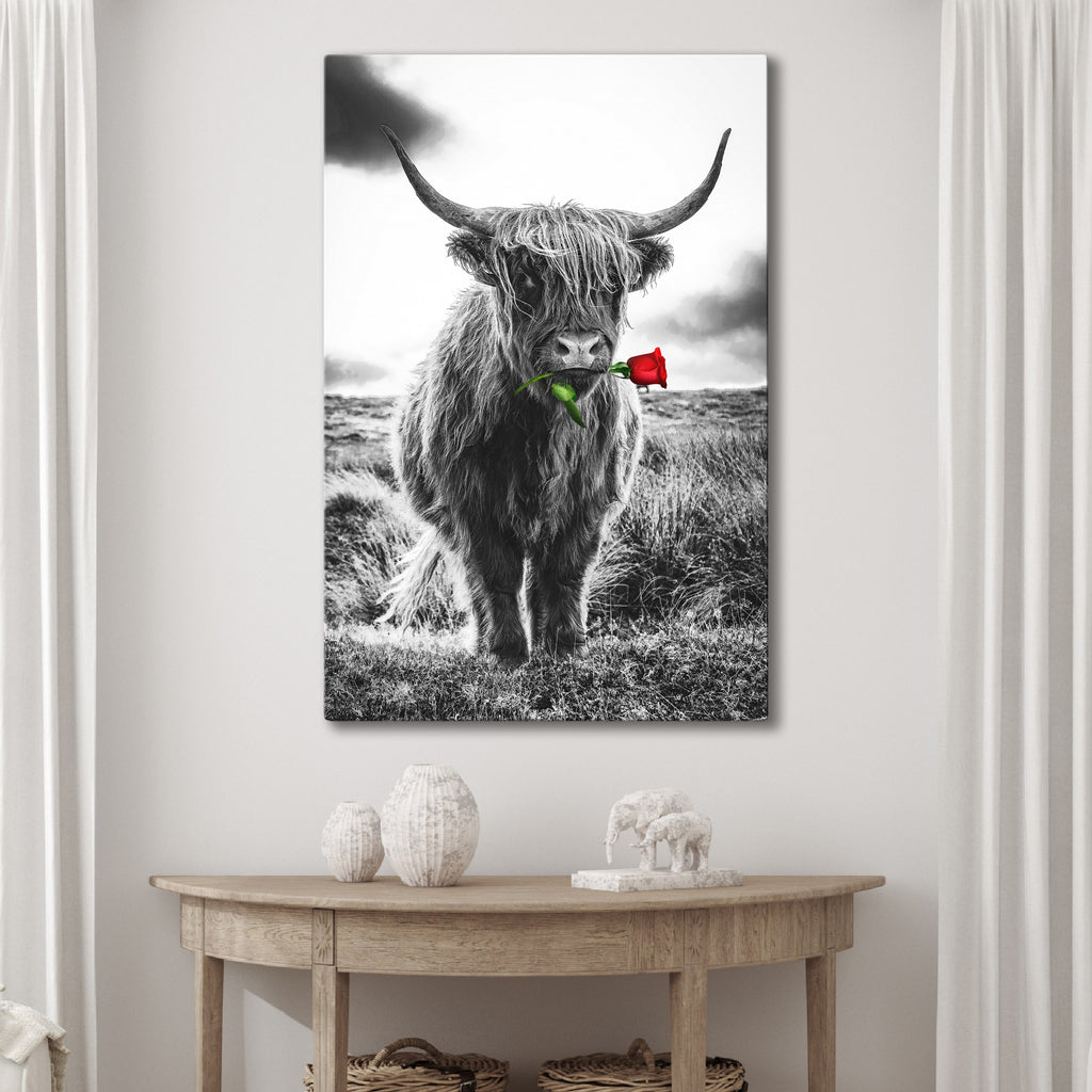 Freedom Highland Cow Rose Canvas Wall Art - by Tailored Canvases