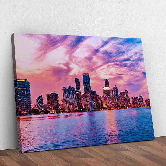 Skyscraper Miami At Dusk Canvas Wall Art - Image by Tailored Canvases