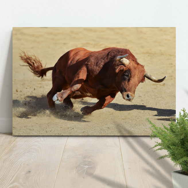 Running Wild Bull Canvas Wall Art - Wall Art Image by Tailored Canvases