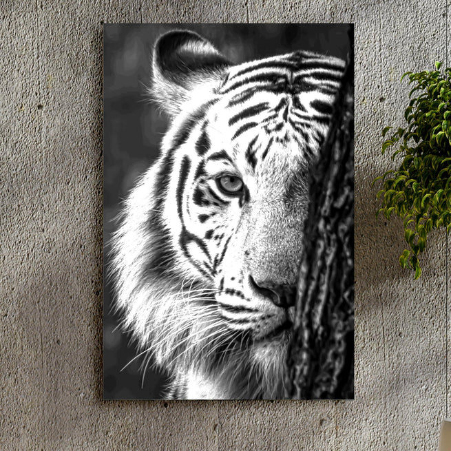 Half-faced Tiger Monochrome Portrait Canvas Wall Art - Image by Tailored Canvases