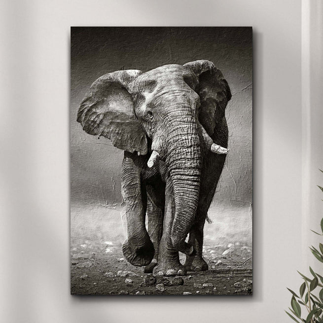Grayscale Walking Elephant Portrait Canvas Wall Art - by Tailored Canvases