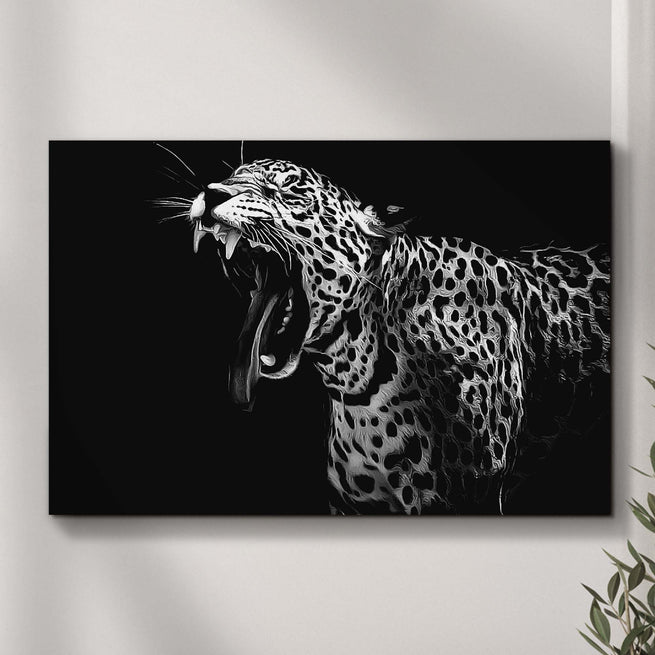 Monochrome Jaguar Yawn Canvas Wall Art - Wall Art Image by Tailored Canvases