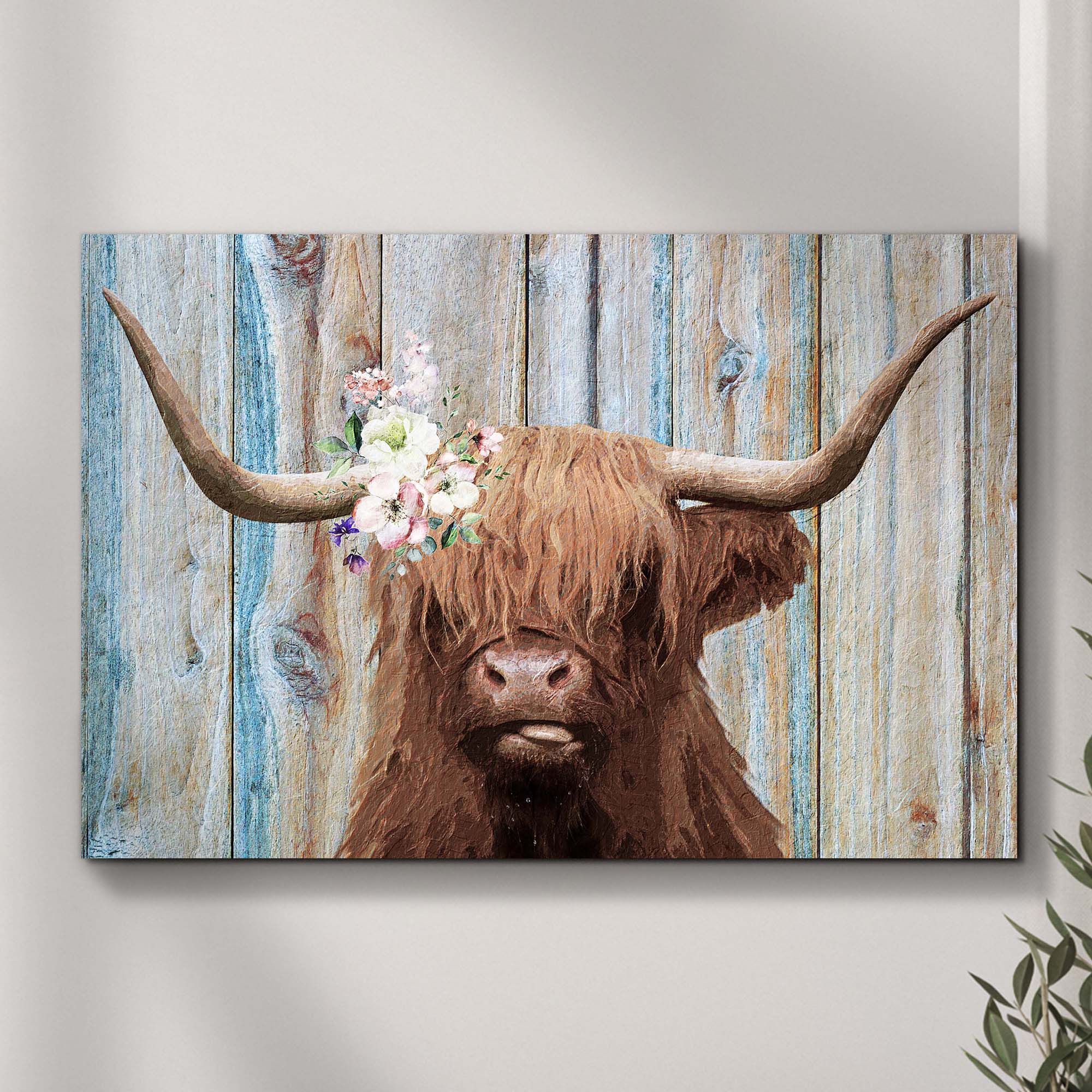 Image of Highland Cow Rustic Painting Canvas Wall Art