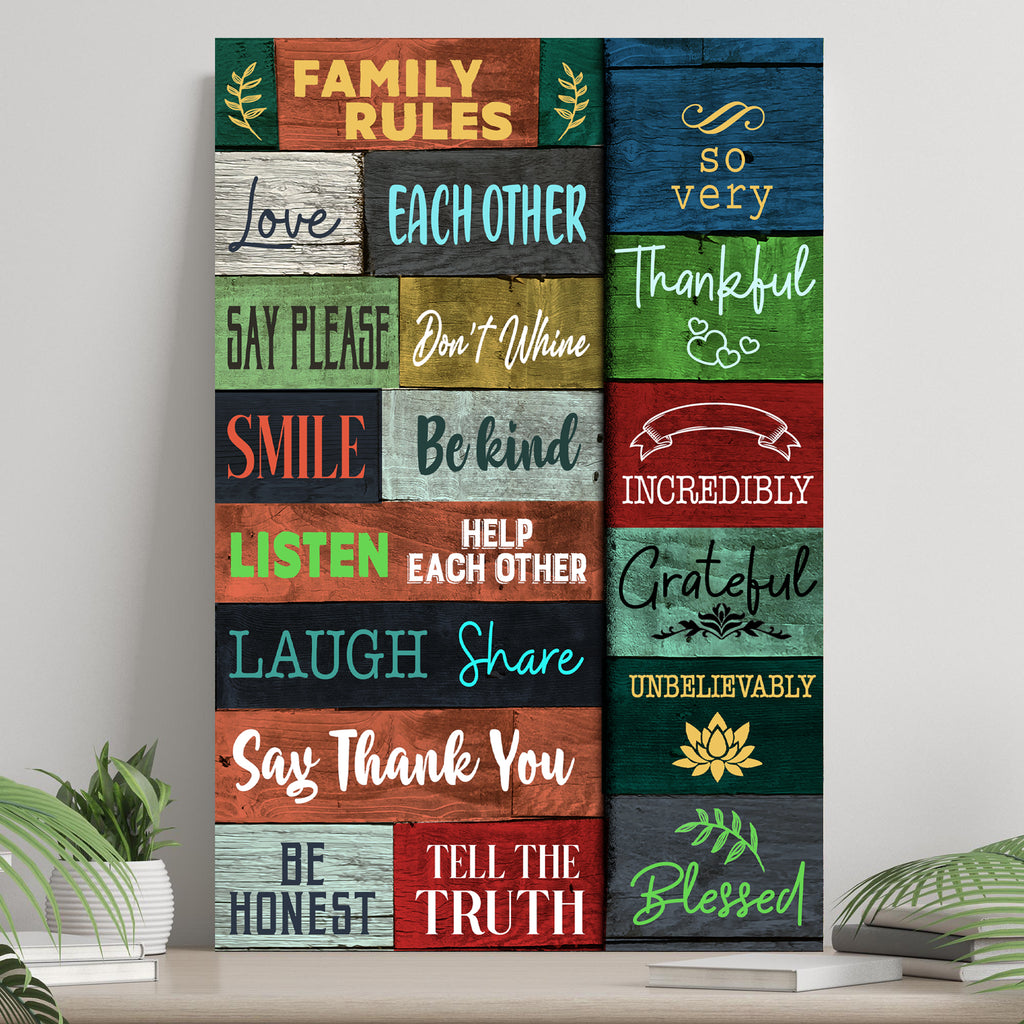 So Very Thankful, Incredibly Grateful Family Rules - Wall Art Image by Tailored Canvases 