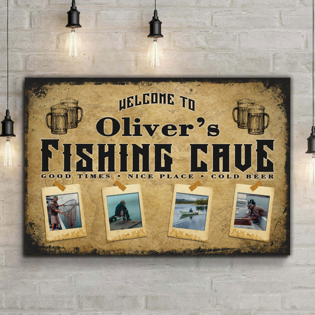 Welcome Fishing Cave Sign - by Tailored Canvases