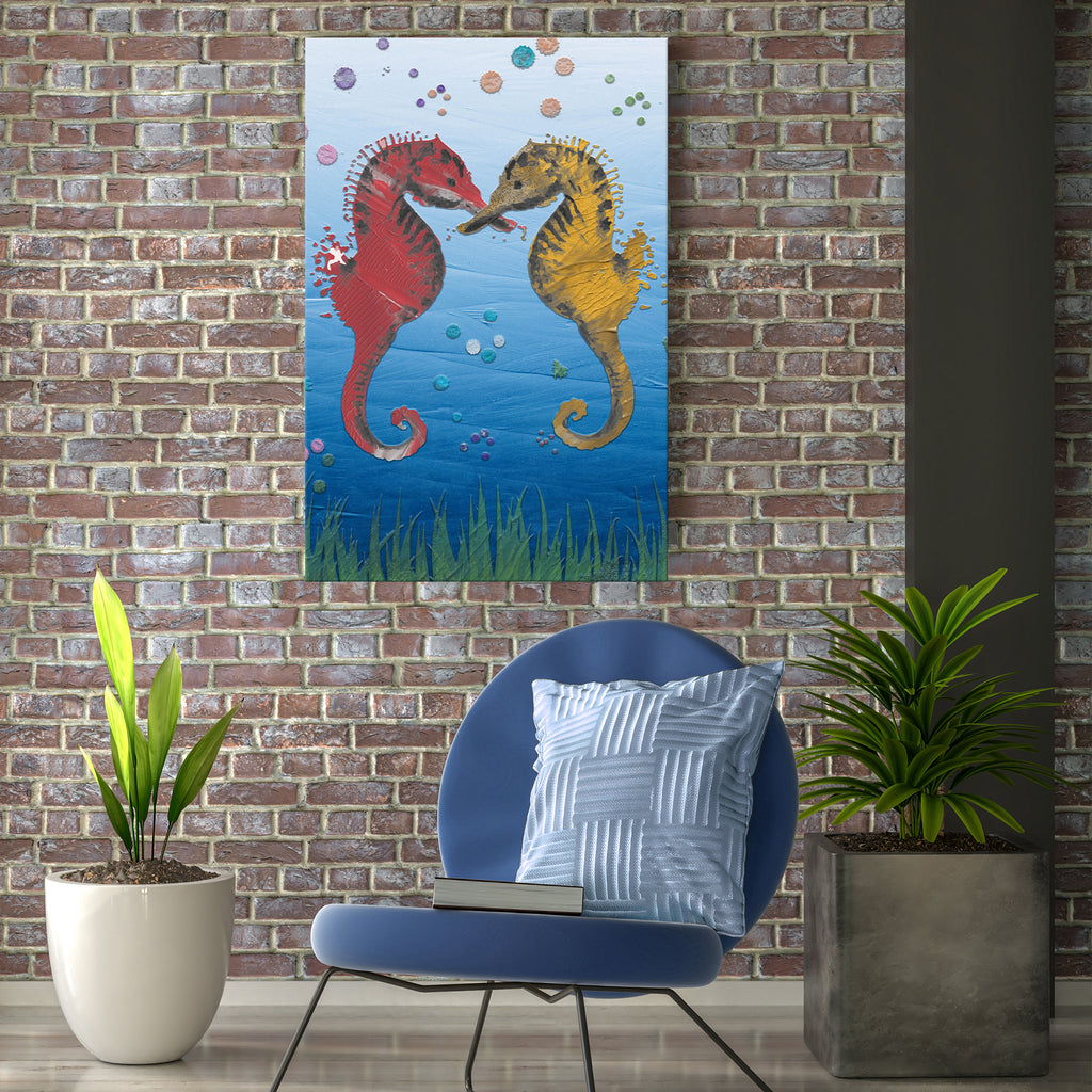 Couple Seahorse Watercolor Painting Canvas Wall Art - by Tailored Canvases