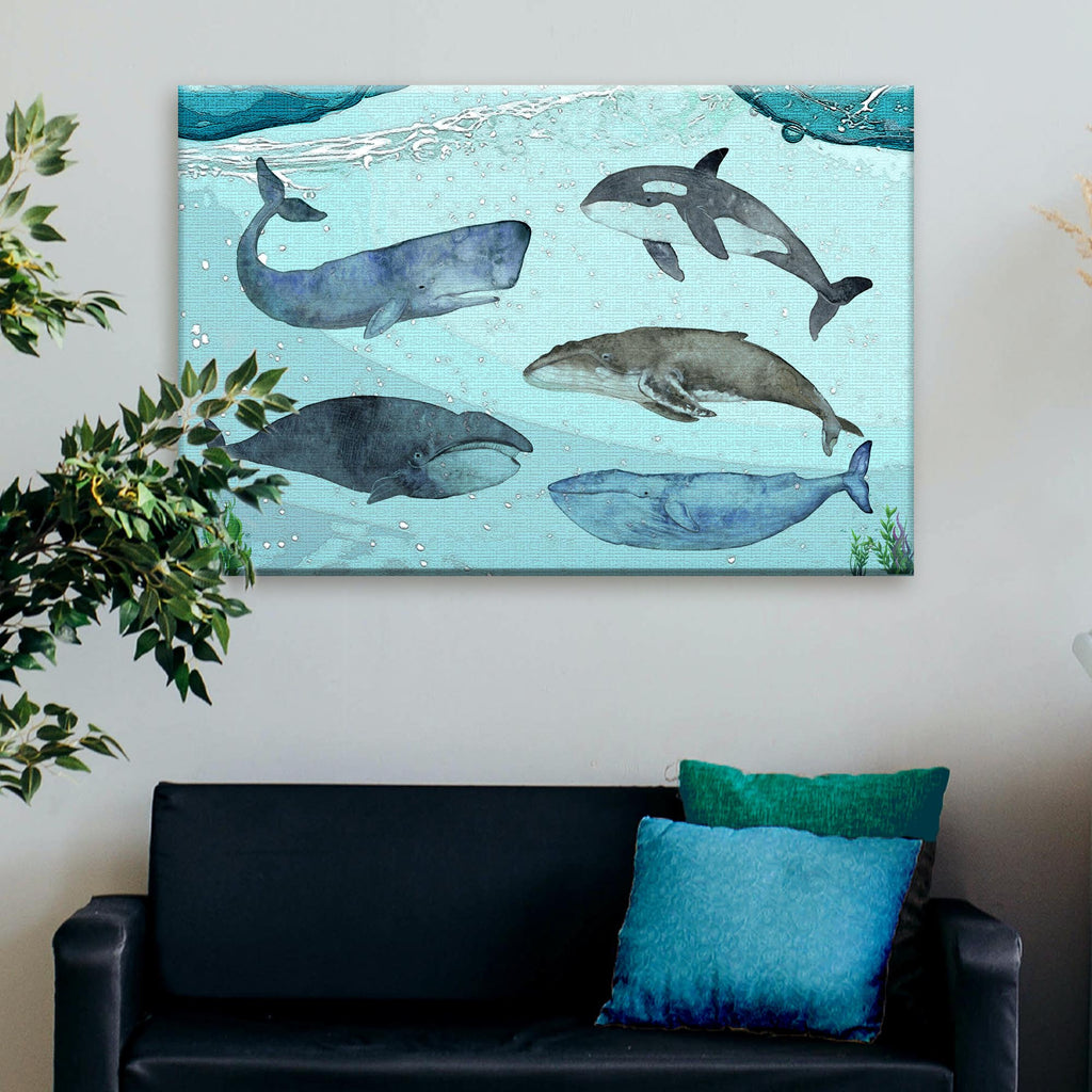 Whales Under The Sea Canvas Wall Art - by Tailored Canvases