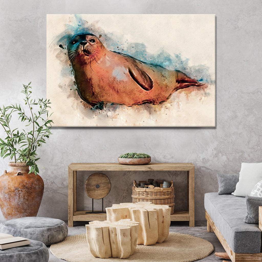 Seal Watercolor Canvas Wall Art - by Tailored Canvases