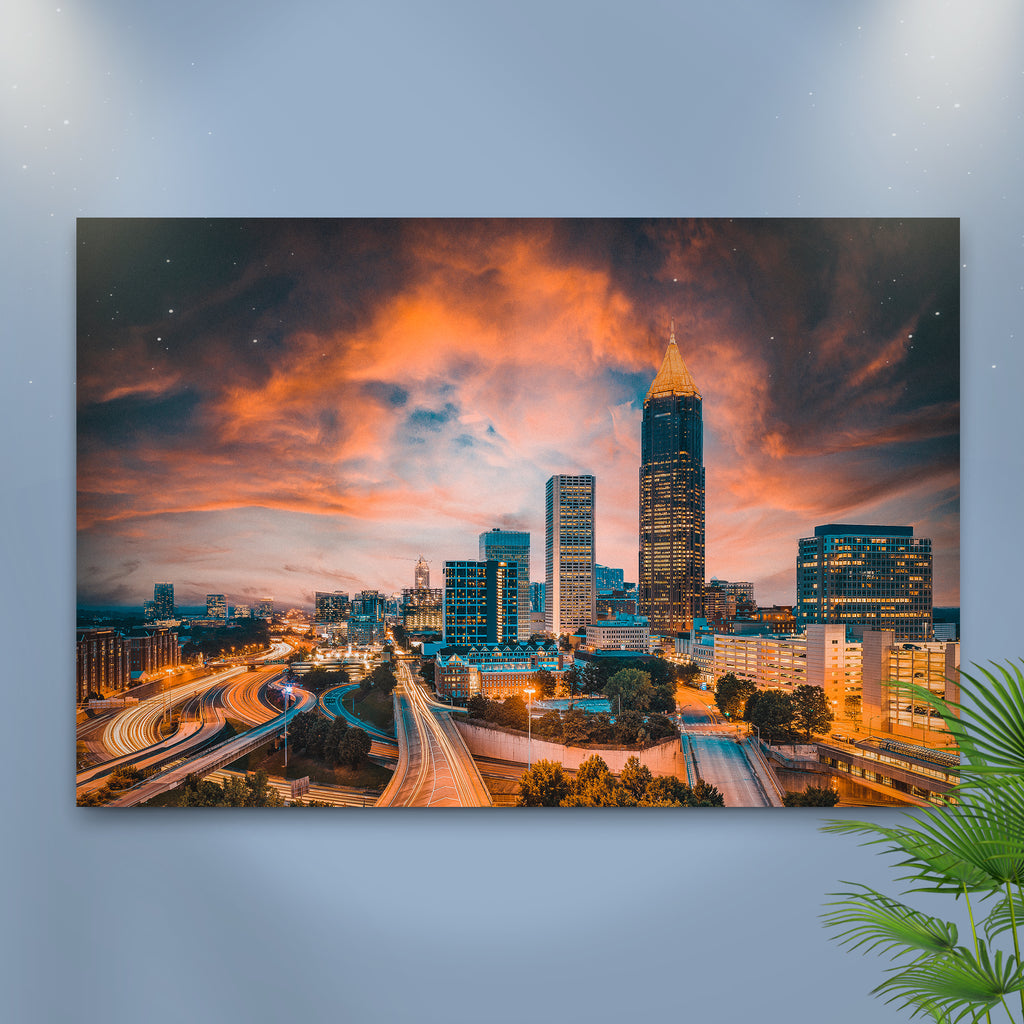 Atlanta City Night Skyline Art Canvas (READY TO HANG) - by Tailored Canvases