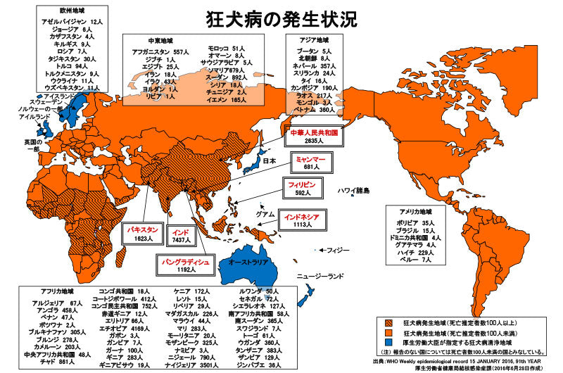 狂犬病の世界分布表