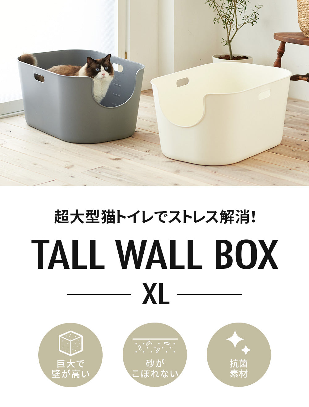 超大型猫トイレ 【TALL WALL BOX - XL】スプレー対策や砂の飛び散り防止に