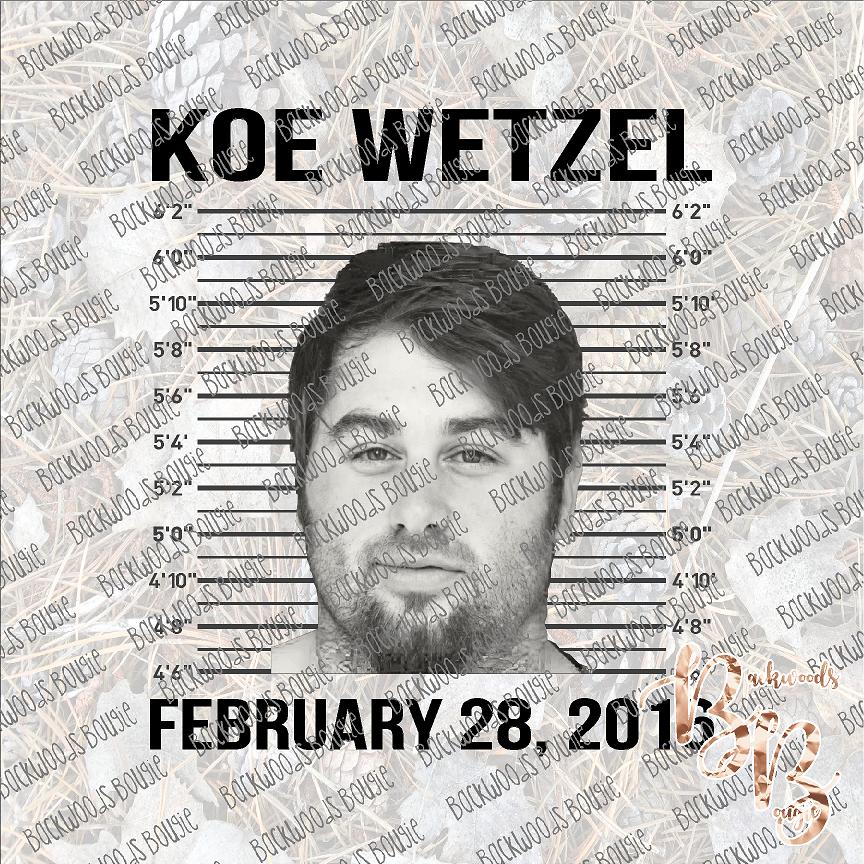 Koe Wetzel Mugshot SUBLIMATION Transfer READY to PRESS Backwoods