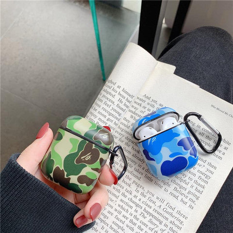 blue camo bape airpod case