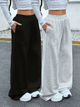 Two-Pack Casual Loose-Fit Solid Color Elastic Waistband Joggers with Pockets