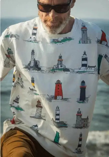 old man wearing a shirt with sublimation printing on the front