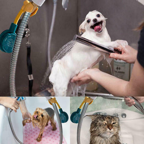 Pets showering with FlexiShower Bracket