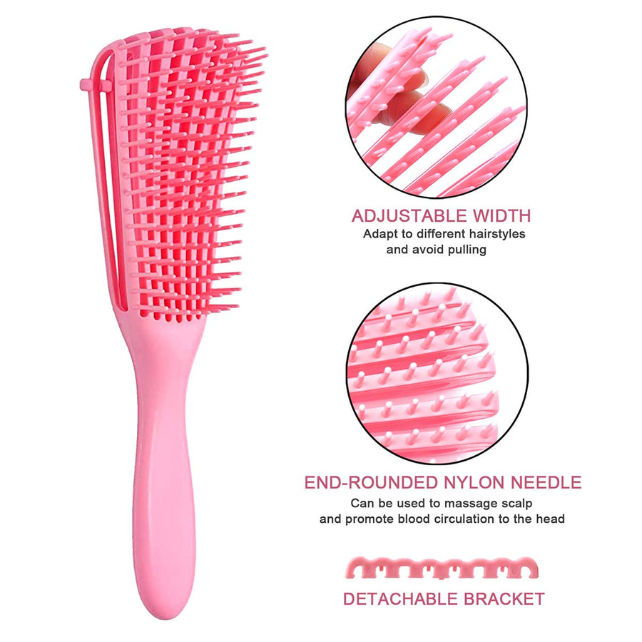 7pcs Pink Hair Brush Set for Woman Man Edge Brush Detangling Paddle B ...
