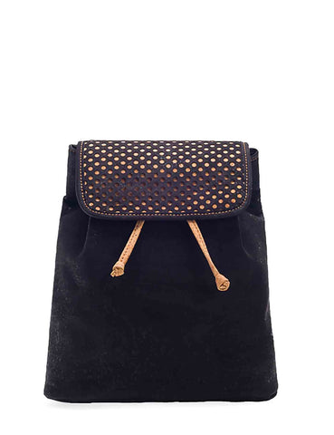 Black-tinted Cork Drawstring Backpack with Cut-outs