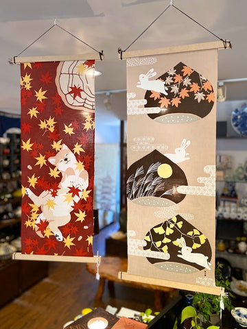 Autumn patterned tenugui towels on display at Murata WA Lifestyle Store