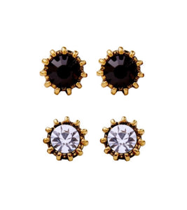 Large studs in black & crystal earrings • Twin pack