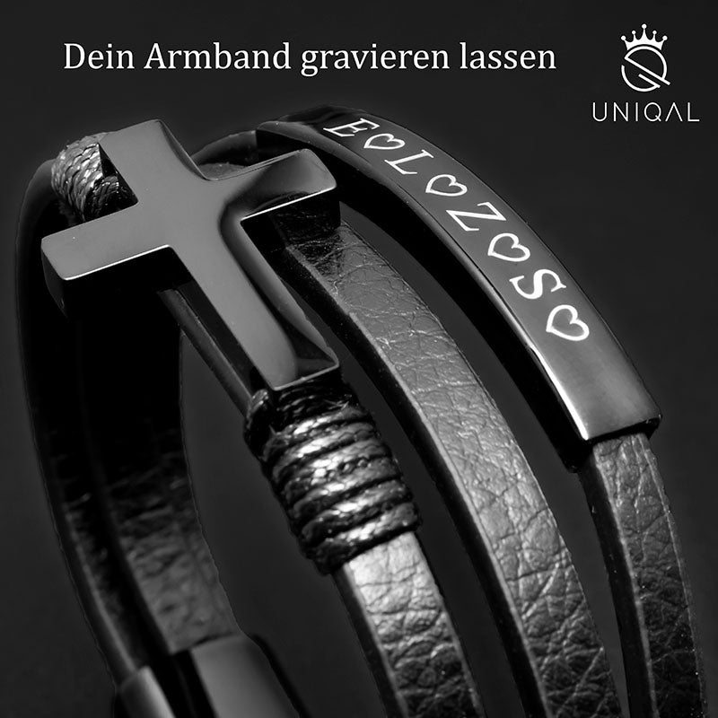 Armband mit Gravur und Kreuz schwarz uniqal1.jpg__PID:18aad08c-2d6a-4ab8-8ee3-e802e819773b