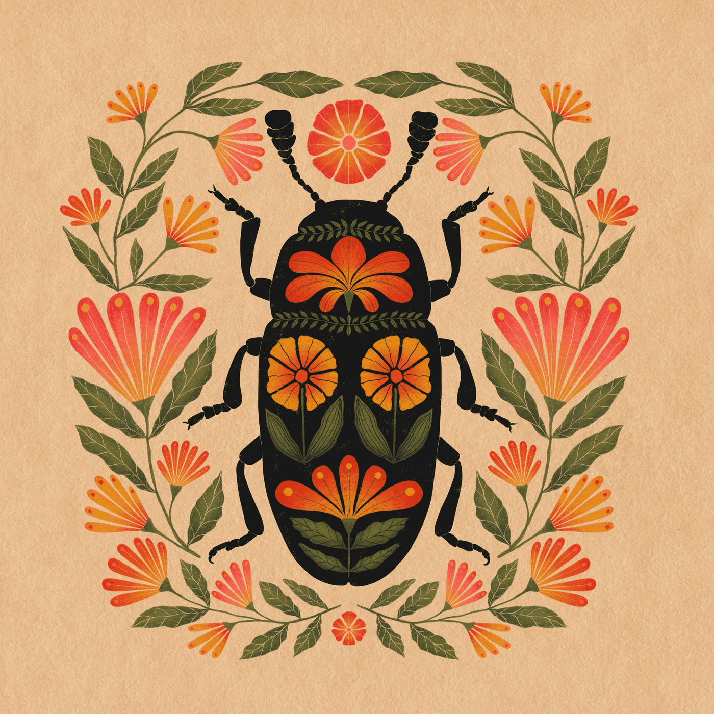Folk Art Beetle Art Print | High West Wild | Beetle Illustration