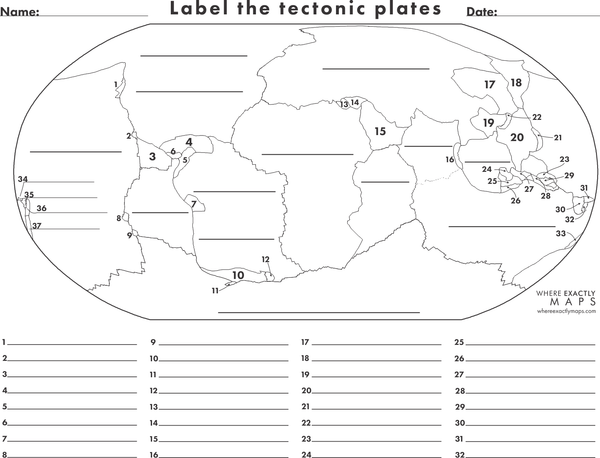 tectonic plates map for kids