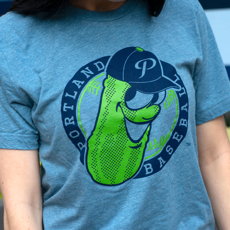 Two Tone Badge Denim Blue T-shirt - Portland Pickles Baseball