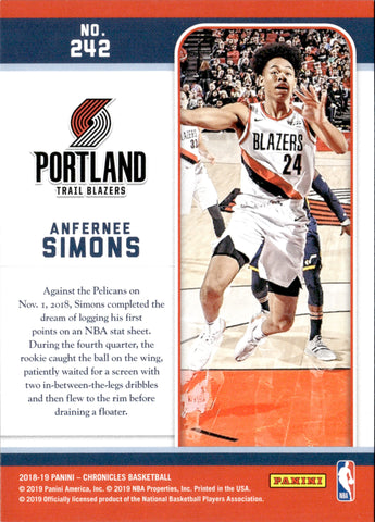 2018-19 Anfernee Simons Panini Chronicles MARQUEE ROOKIE RC #242