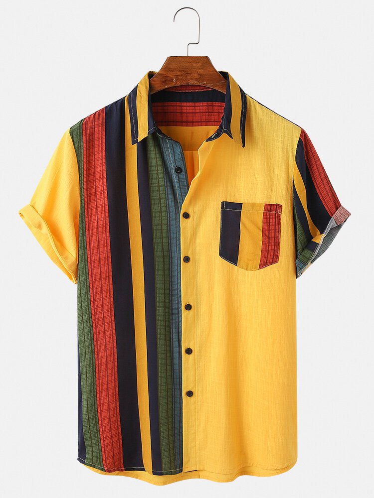 Yellow Shirt Collar Plaid Basic Men - Joymitty – JoyMitty
