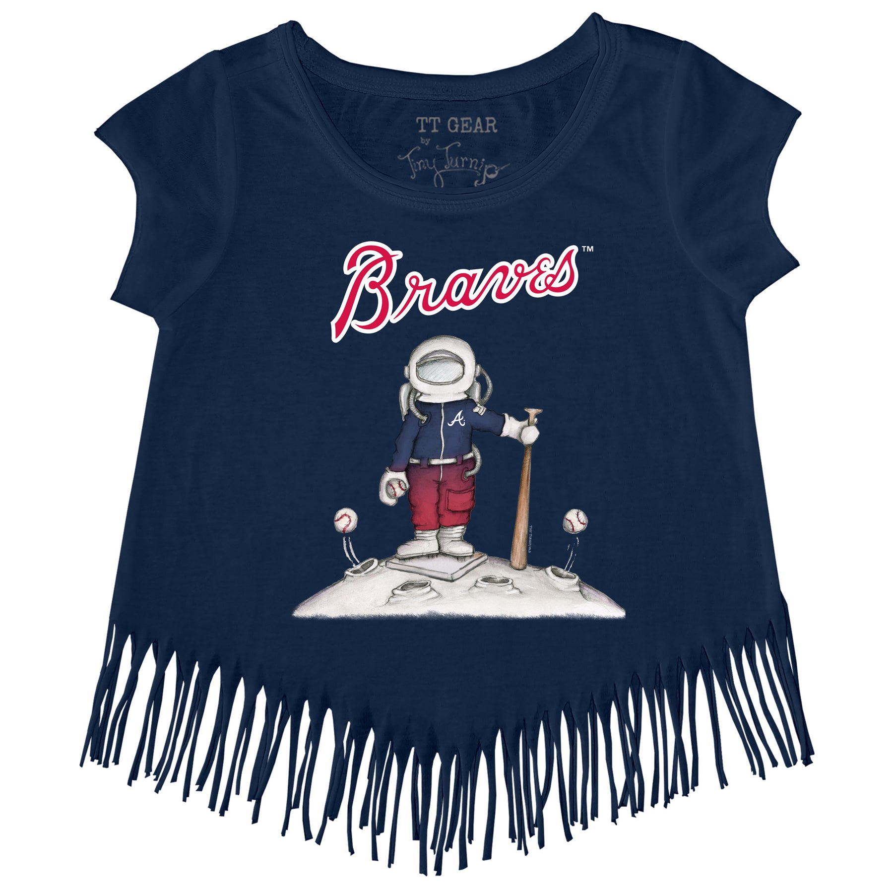 Girls Youth Tiny Turnip Navy Atlanta Braves Triple Scoop Fringe T-Shirt Size: Small