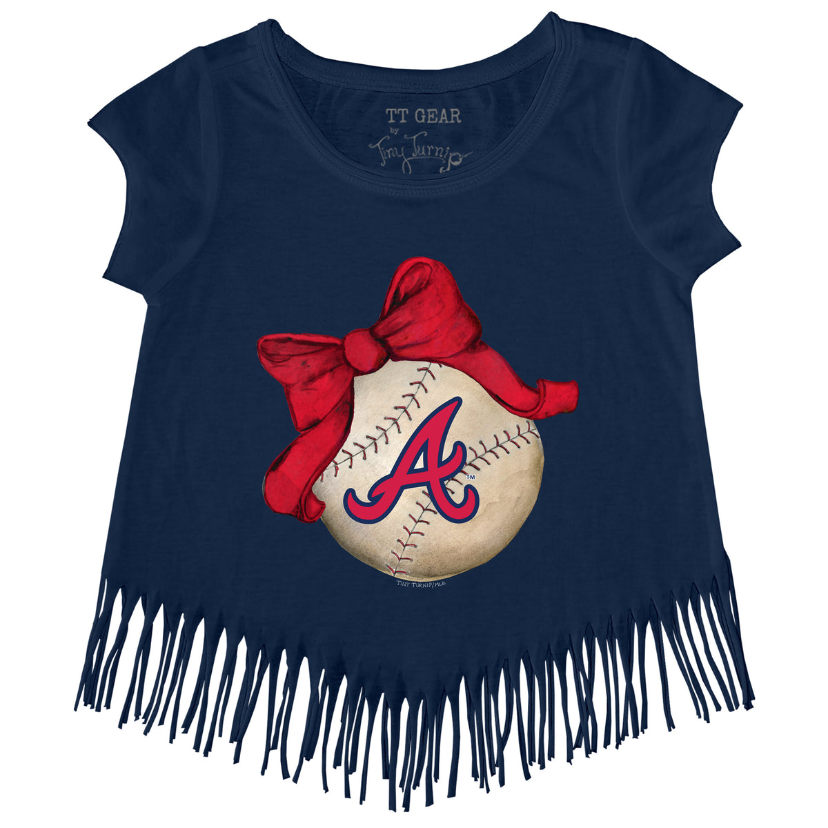 Tiny Turnip Atlanta Braves Stitched Baseball Fringe Tee Youth Medium (8-10) / Navy Blue