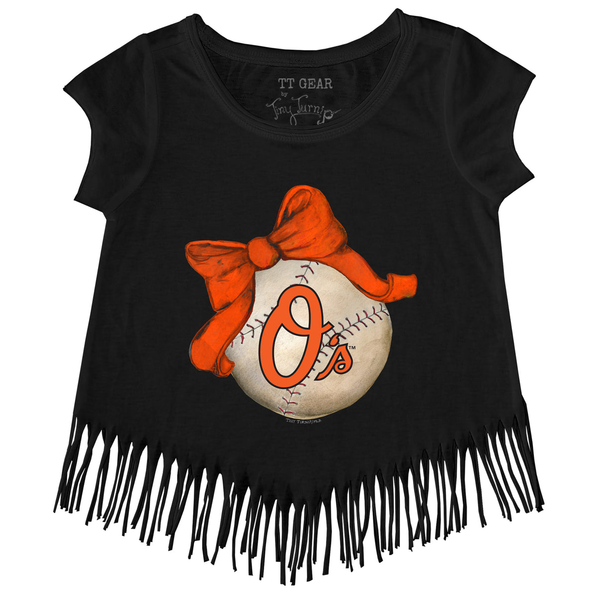 Girls Youth Tiny Turnip Black Baltimore Orioles I Love Mom Fringe T-Shirt Size: Medium