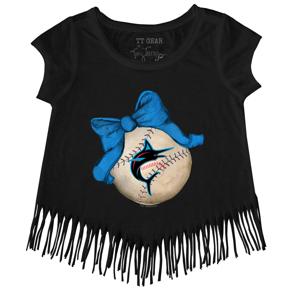 Miami Marlins Tiny Turnip Girls Toddler Heart Banner Fringe T-Shirt - White