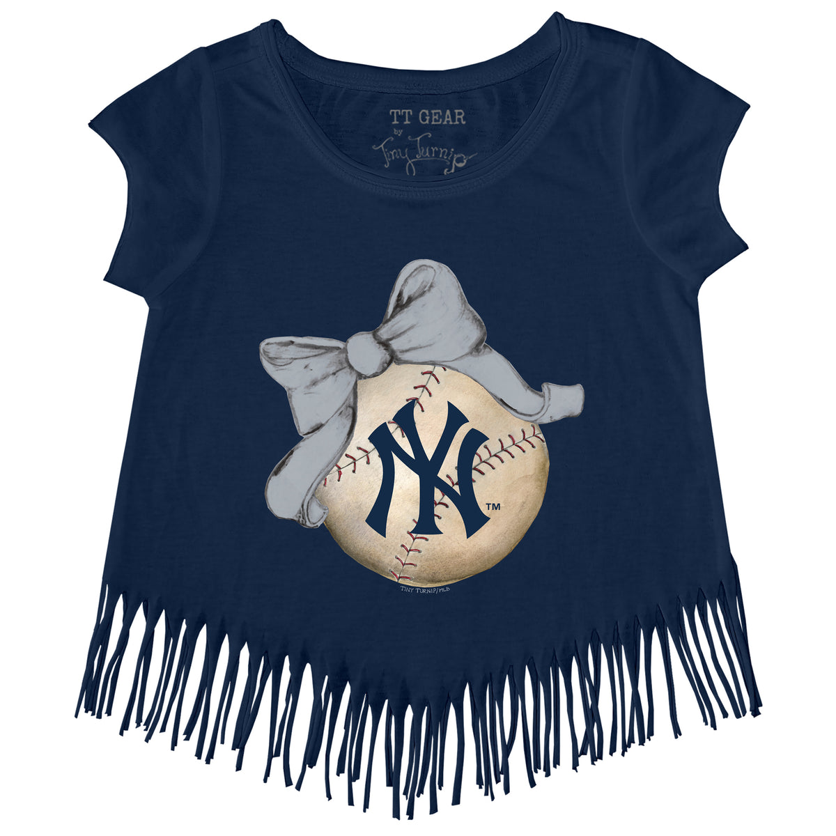 New York Yankees Tiny Turnip Girls Toddler Lucky Charm Fringe T-Shirt -  White