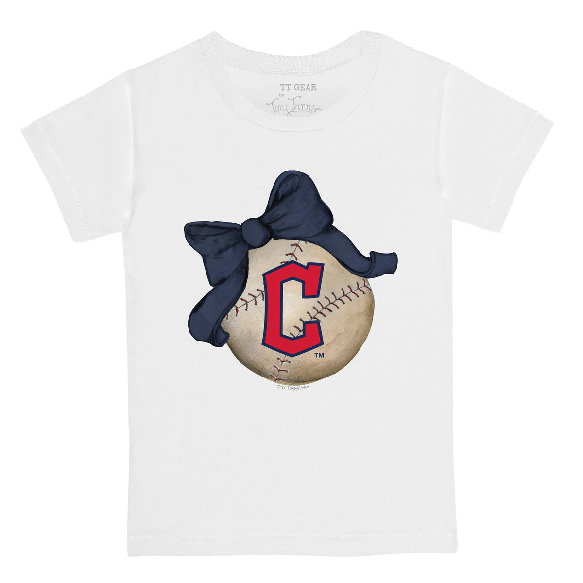 Women's Tiny Turnip Navy Cleveland Guardians Baseball Bow T-Shirt Size: Extra Large