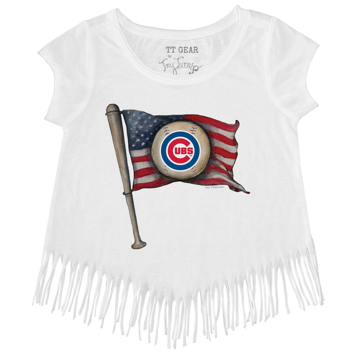 Women's Tiny Turnip Royal Chicago Cubs Baseball Bow T-Shirt Size: Small