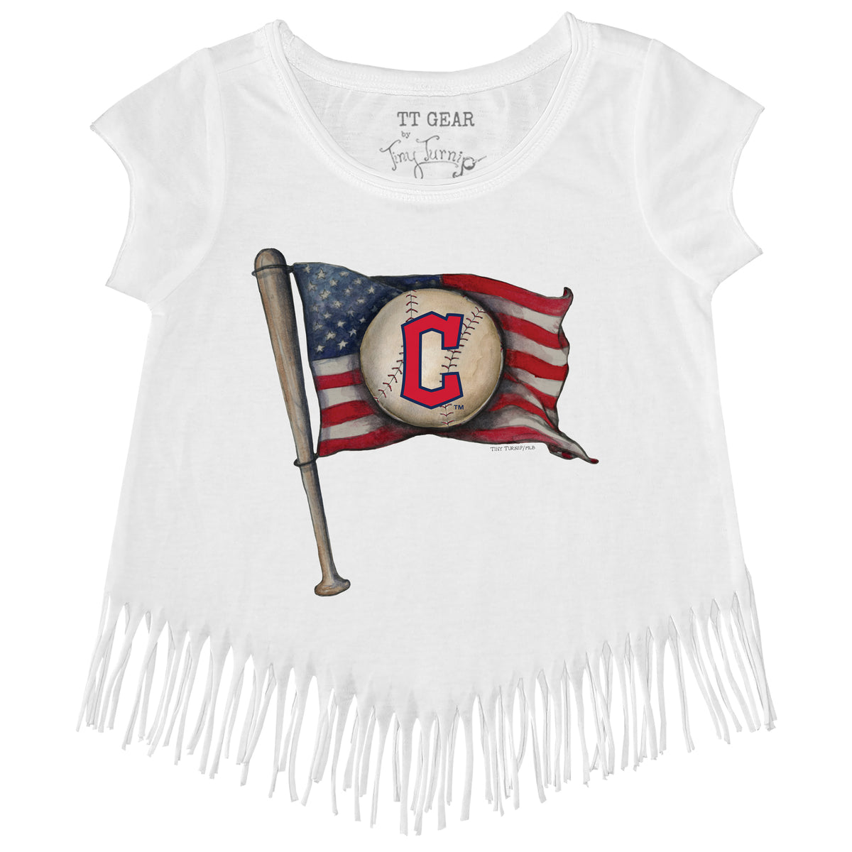 Girls Youth Tiny Turnip White Atlanta Braves Baseball Bow Fringe T-Shirt Size: Small