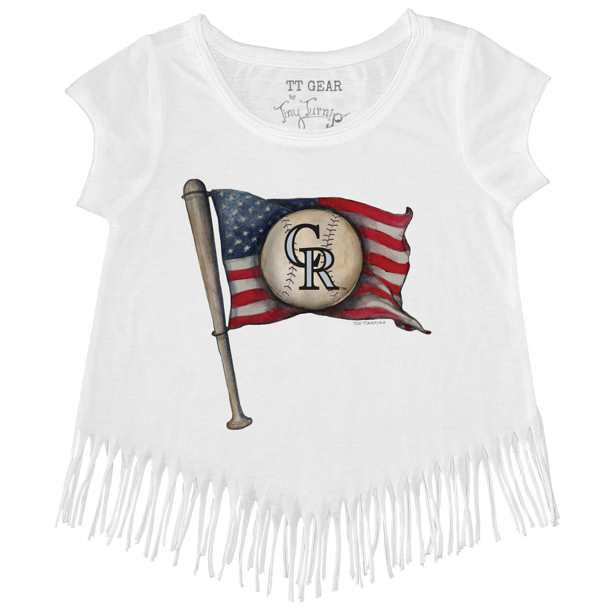 Girls Toddler Tiny Turnip White Atlanta Braves Baseball Love Fringe T-Shirt Size: 2T