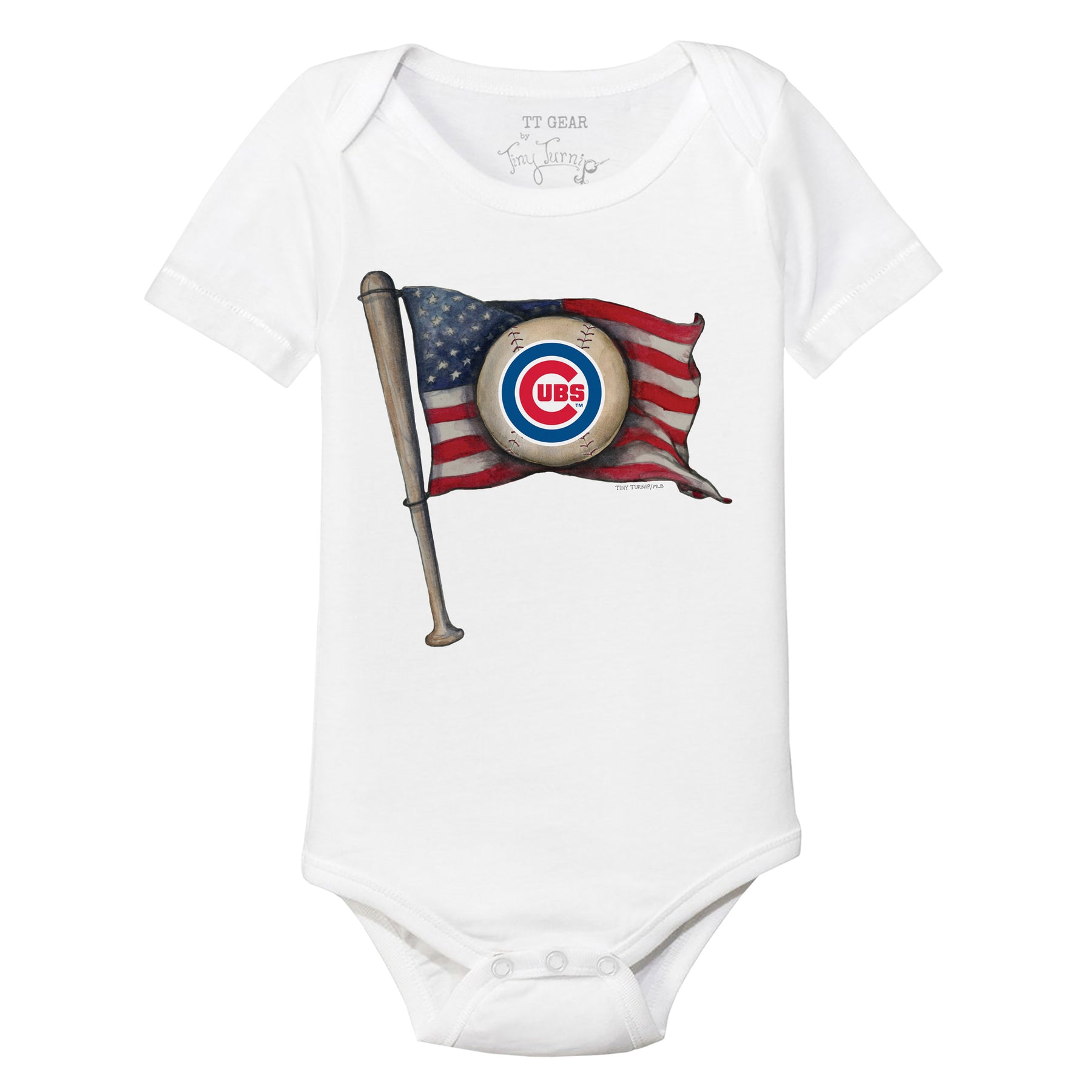 Infant Tiny Turnip White/Royal Chicago Cubs Baseball Pow Raglan 3/4 Sleeve T-Shirt