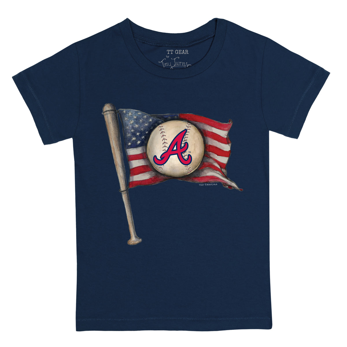 Toddler Tiny Turnip White Atlanta Braves Baseball Bow T-Shirt